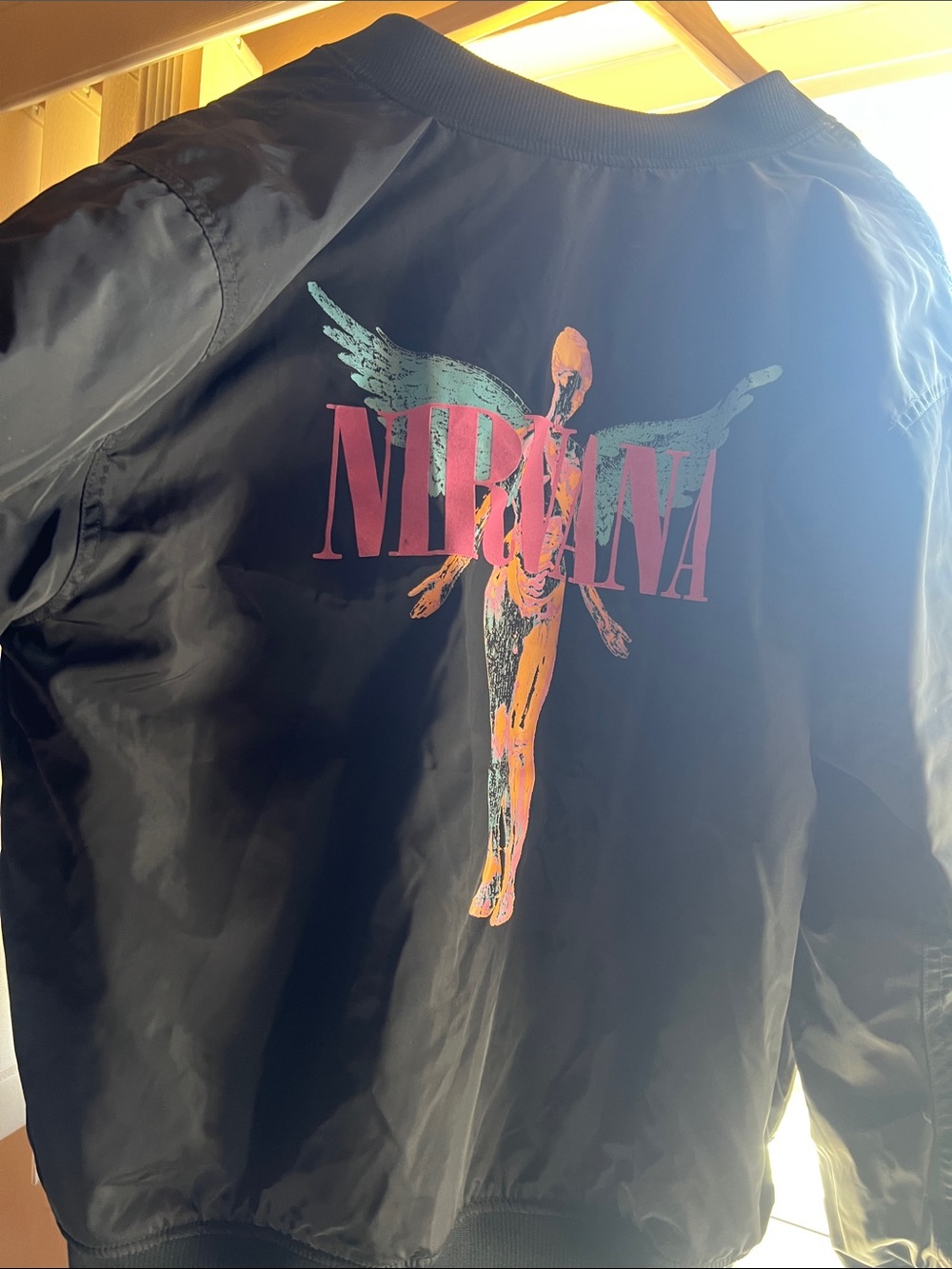 NIRVANA Black Jacket with Multicolor Angel Graphic. NWT